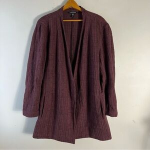 Eileen Fisher Purple textured Open Front Long Line Blazer Jacket Size Large